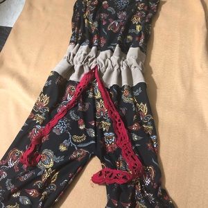 Bohemian Drawstring Romper with Straps